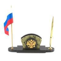 Настольный набор из змеевика "Герб и Флаг России" с ручкой №17