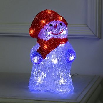 Светодиодная фигура «Снеговик в шарфе» 13 × 25 × 15 см, акрил, 30 LED, 220 В, свечение белое