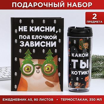 Набор «Не кисни под елочкой зависни»: Ежедневник А5, 80 листов и термостакан 350 мл