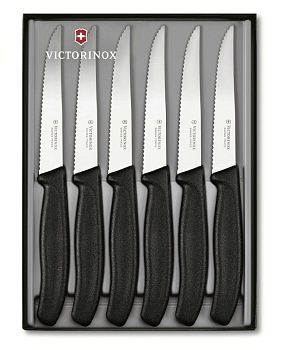 Набор ножей Victorinox Swiss Classic для стейка заточка: серрейторная черный 110 мм (6 шт. в наборе) (арт-6.7233.6g)