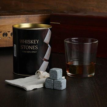 Набор камней для виски "Whiskey stones", 3 шт в тубусе, со стаканом