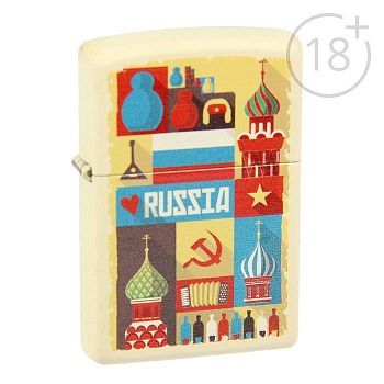 Зажигалка ZIPPO 216 RUSSIAN POSTCARD с покрытием Cream Matte