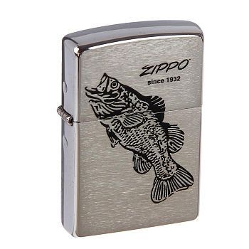 Зажигалка ZIPPO 200 Black Bass с покрытием Brushed Chrome