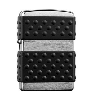 Zippo 200 ZP - зажигалка с покрытием Brushed Chrome, латунь/сталь, серебристая с чёрной резиновой накладкой, матовая, 36x12x56 мм